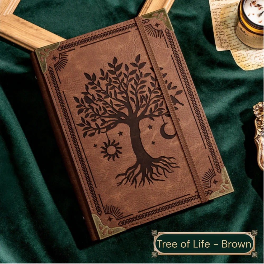 Vintage Leather Journal 120 pages, Embossed Tree of Life Travel Notebook, Refillable Writing Diary 