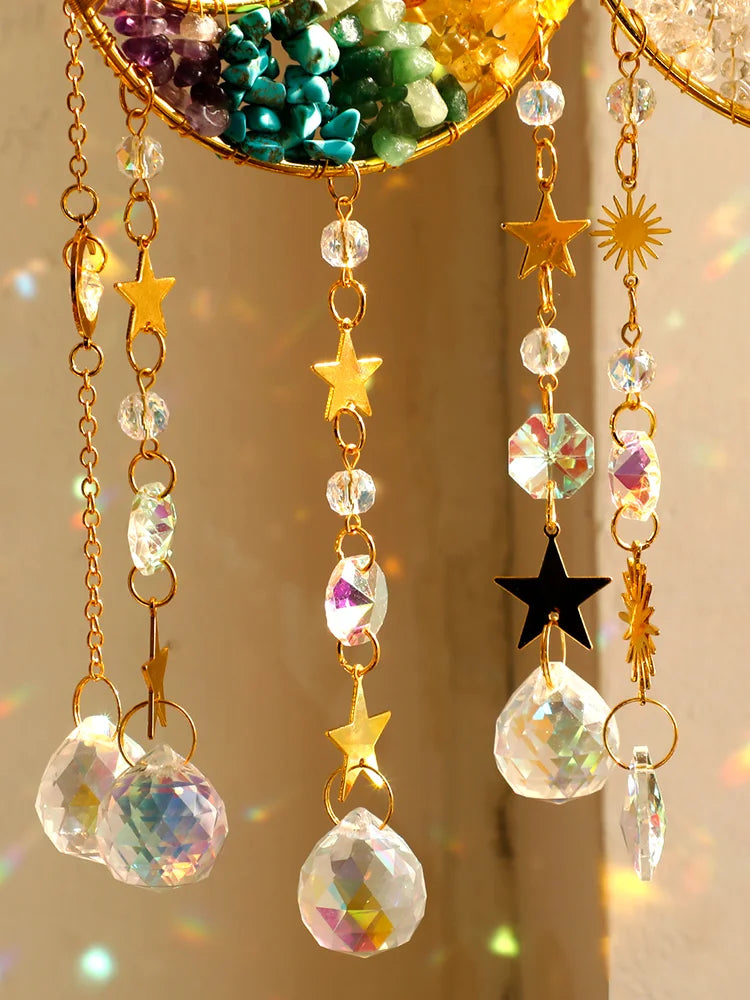 Crescent Moon Crystal Sun Catcher, Natural Stone, Hanging Decor 