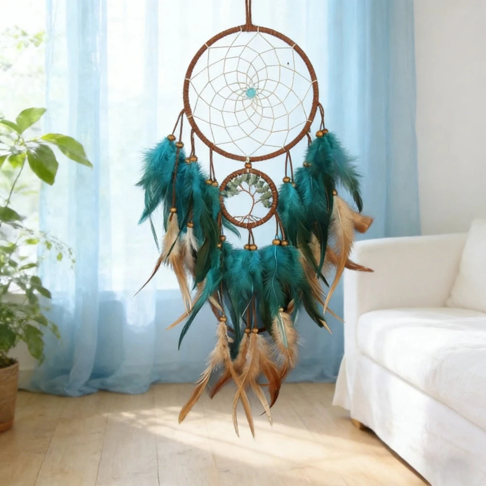 1 Pc Blue Boho Dream Catcher Dream Catcher with Feather, Wall Art, Bedroom Decor, Glow in The Dark, gift Idea, 