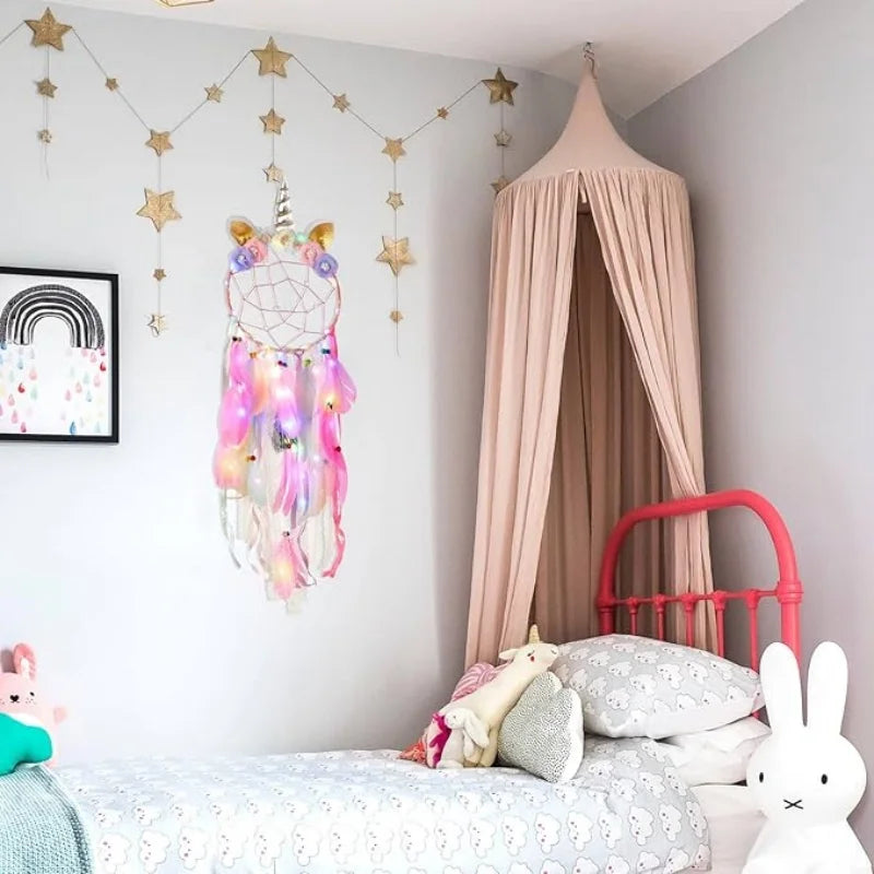 1pc. Unicorn Dream Catchers for Kids - Purple or Pink With Colorful Lights, Bedroom Decor 