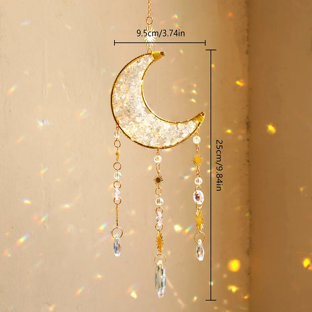 Crescent Moon Crystal Sun Catcher, Natural Stone, Hanging Decor 
