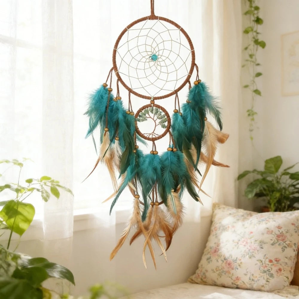 1 Pc Blue Boho Dream Catcher Dream Catcher with Feather, Wall Art, Bedroom Decor, Glow in The Dark, gift Idea, 