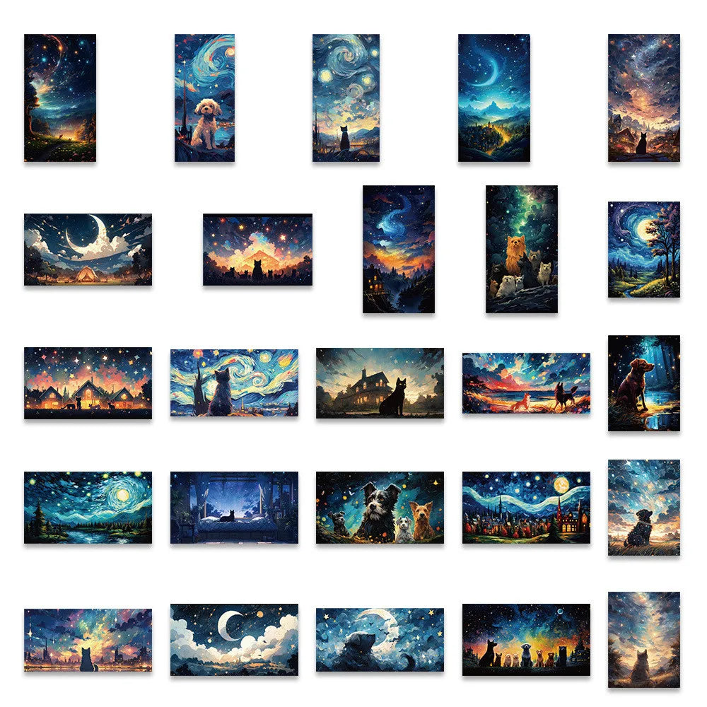 50-Piece Dreamy Starry Sky Dog Stickers - Decorative Decals for Notebooks, Laptops, Journals, Phone Cases 