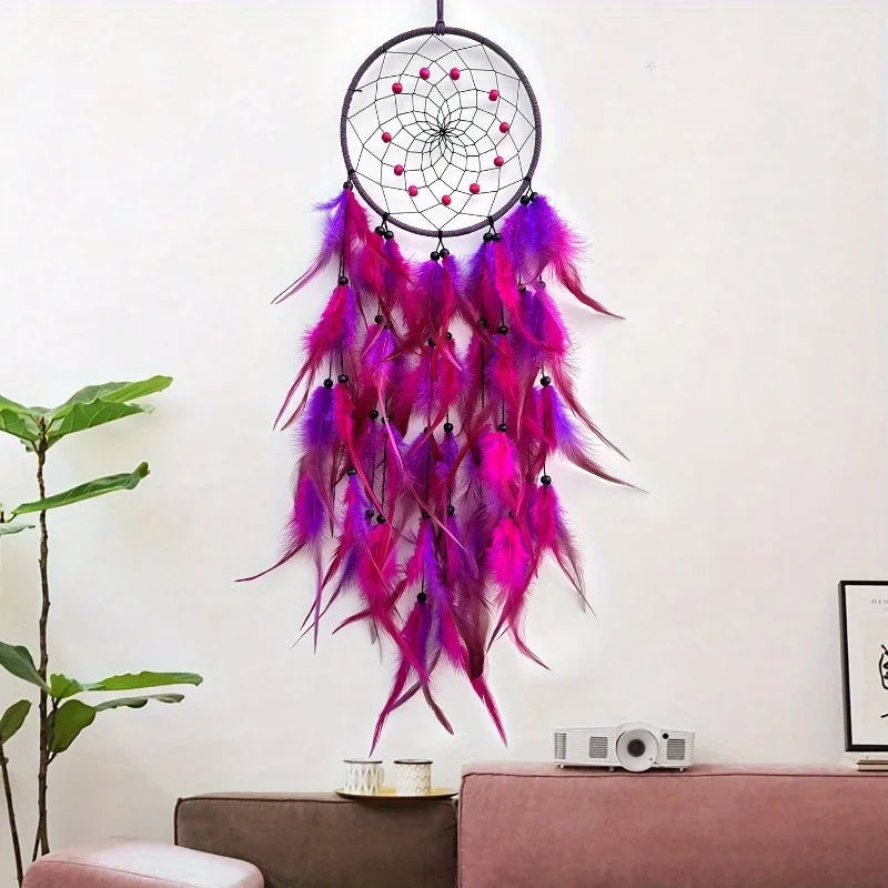 Beautiful Purple Dream Catcher, Long Feathers, Home Wall Decoration 