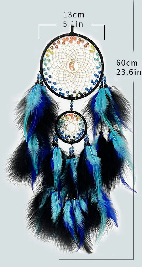 Blue Feather, Rainbow Beads, Dream Catcher, Hanging Ornaments, Home Decoration 