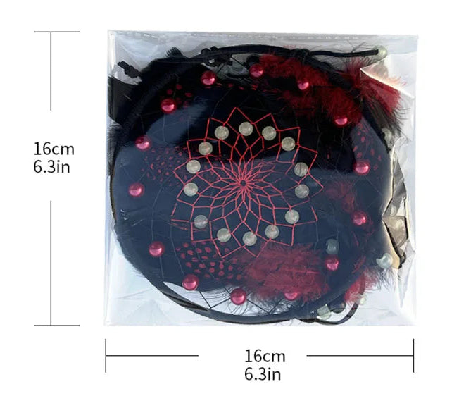 Dream Catcher With Bright Beads and Red Feathers Wall Decoration 
