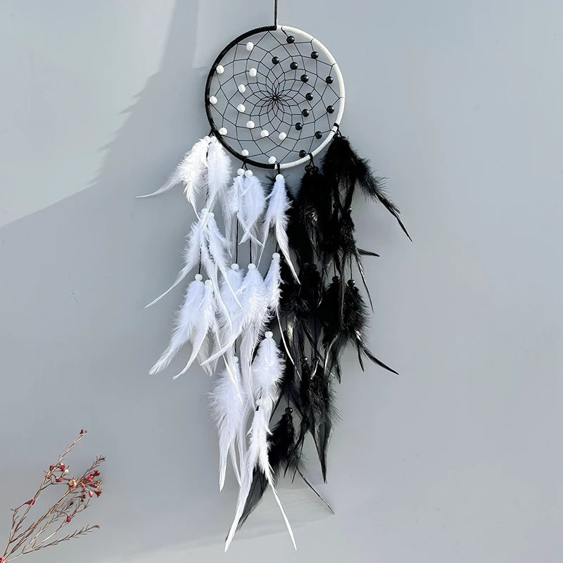 Two Tone Black and White Dream Catcher, Handmade Feather Decoration Home Accessory 