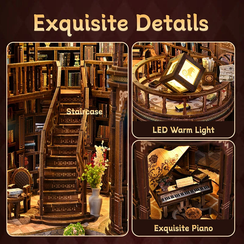 DIY Dream Study Book Nook - Wooden 3D Puzzle Bookend Kit, Creative Handmade Bookshelf Insert Model House Gift 