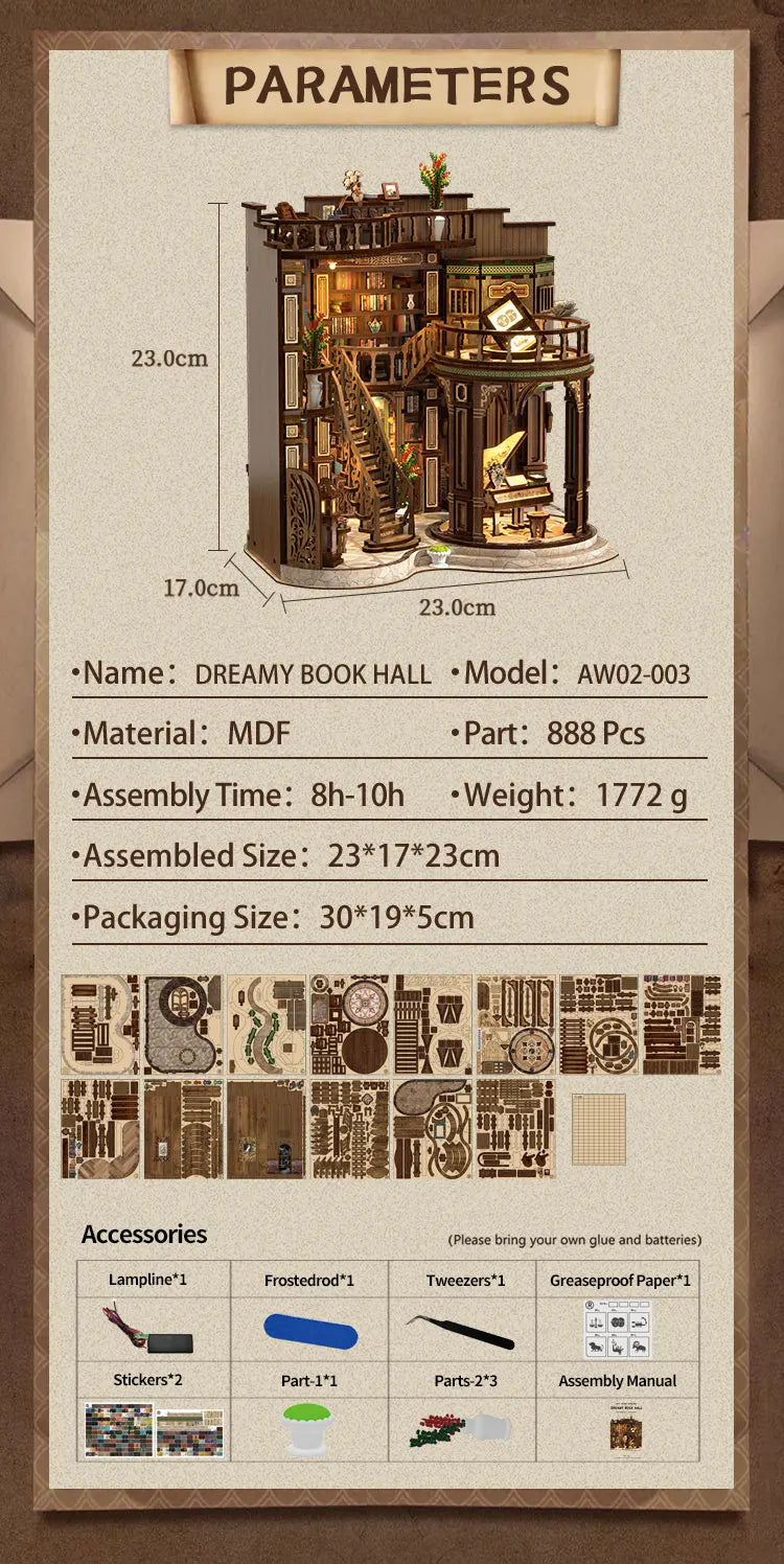 DIY Dream Study Book Nook - Wooden 3D Puzzle Bookend Kit, Creative Handmade Bookshelf Insert Model House Gift 