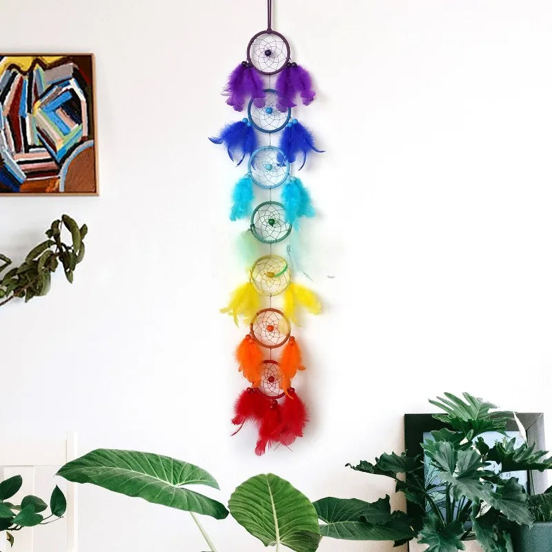 7cm Round Dreamcatcher Handmade Feather Wind Chime Boho Home Wall Hanging Pendant  Bedroom Decor Ornament Bohemian Gift 