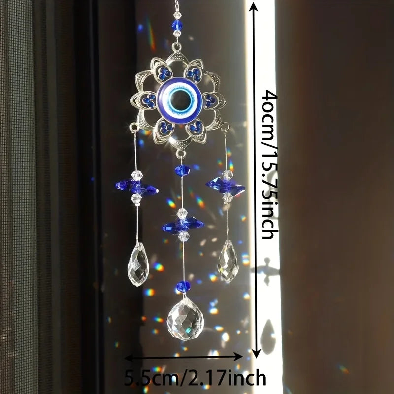 Crystal Blue Evil Eye Flower Suncatcher, Home Decor, Prism 