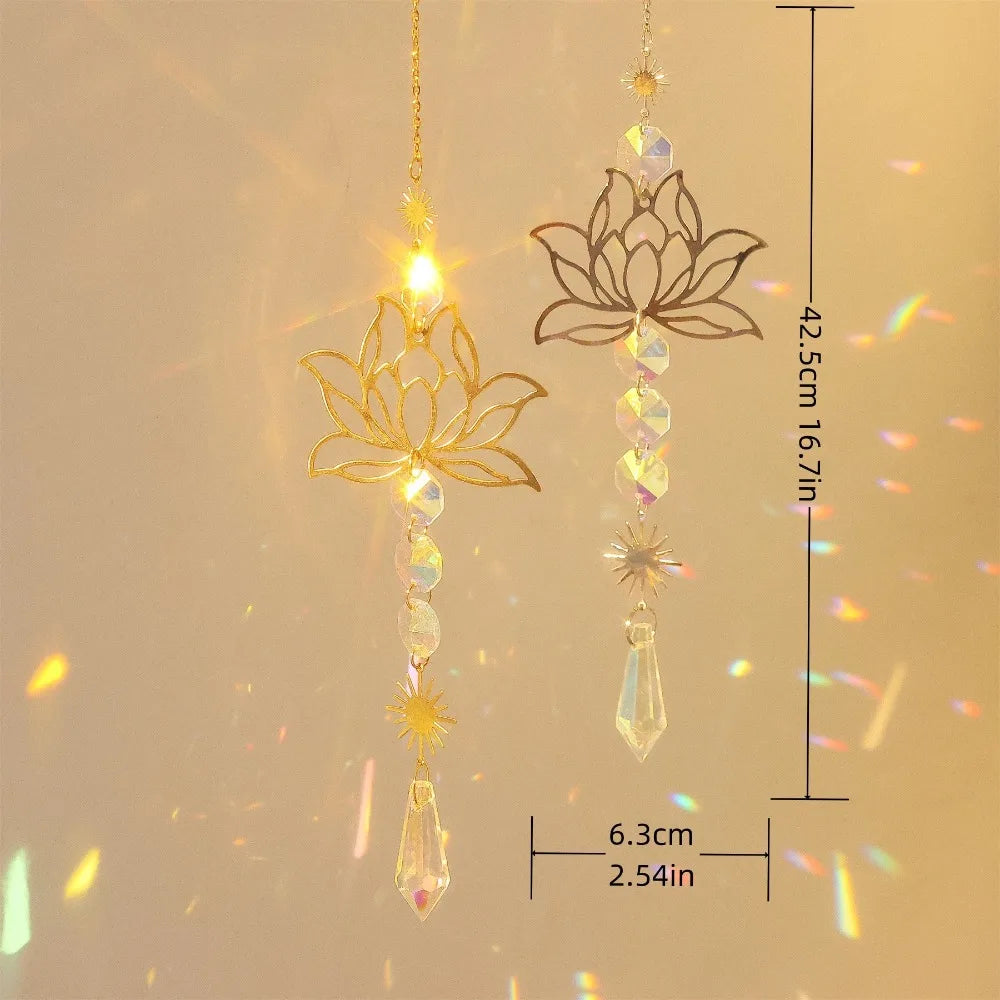 Golden or Silver Lotus Suncatcher Crystal Home Garden Decor Pendant Gift 