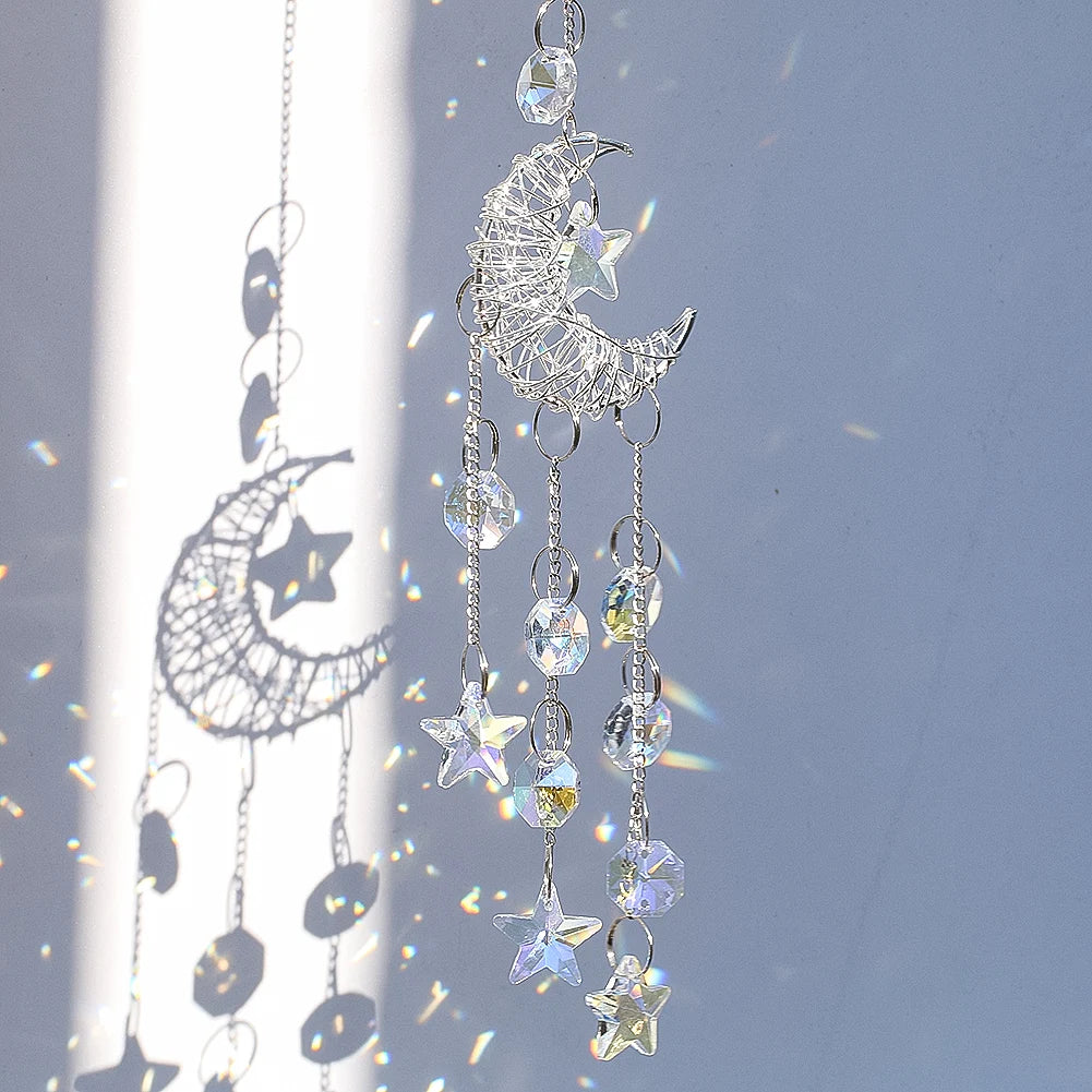 Moon and Stars Crystal Suncatcher, Prism, Home Decor 
