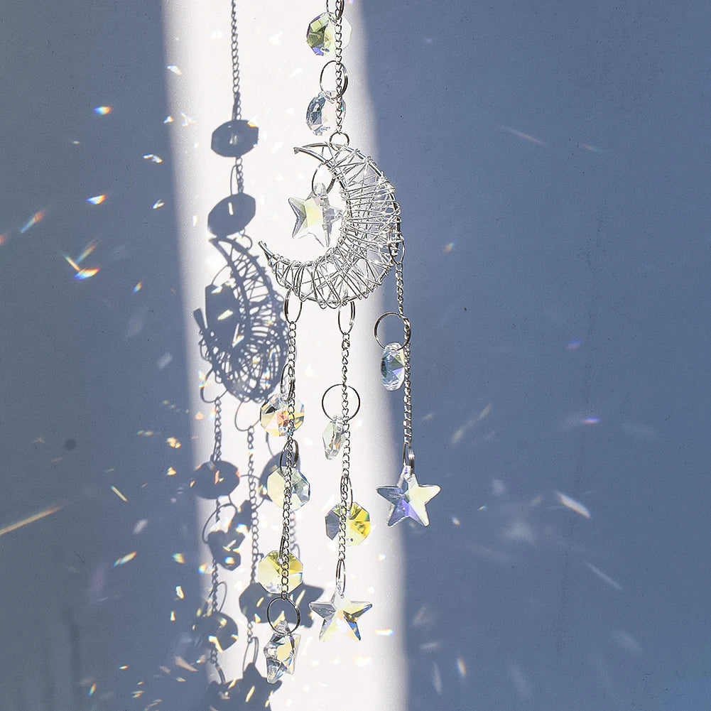 Moon and Stars Crystal Suncatcher, Prism, Home Decor 