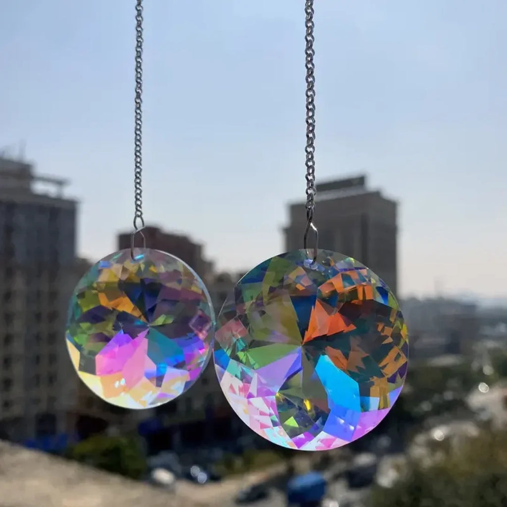 2pcs, Round Crystal Sun Catchers, Glass Prism Hanging Sun Catchers, Rainbow Maker For Window, Balcony, Kitchen, Garden Decorat 