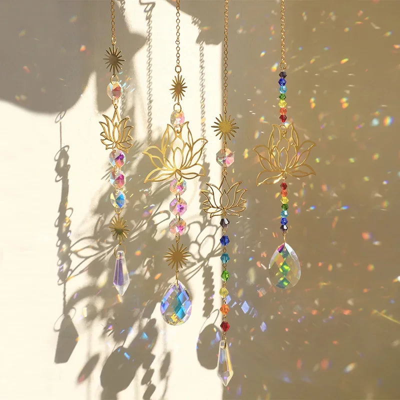 1pc Suncatcher Garden, Golden Lotus Pendant, Crystal Decoration 
