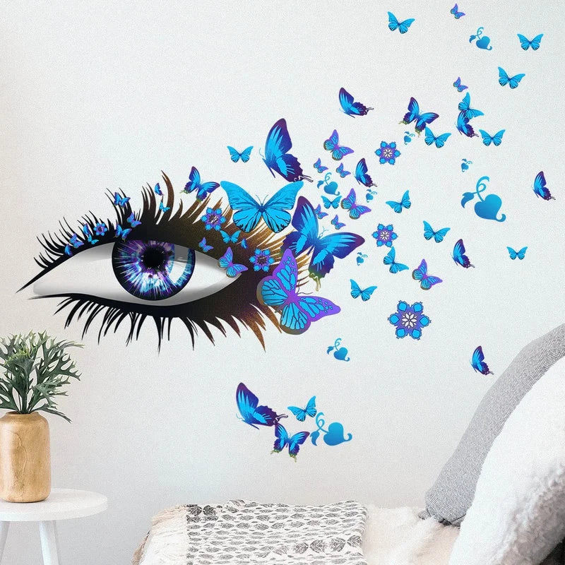 Buterfly Girl Eyes Wall Sticker Flying Butterfly Wall Decals Whimsical Decoration 