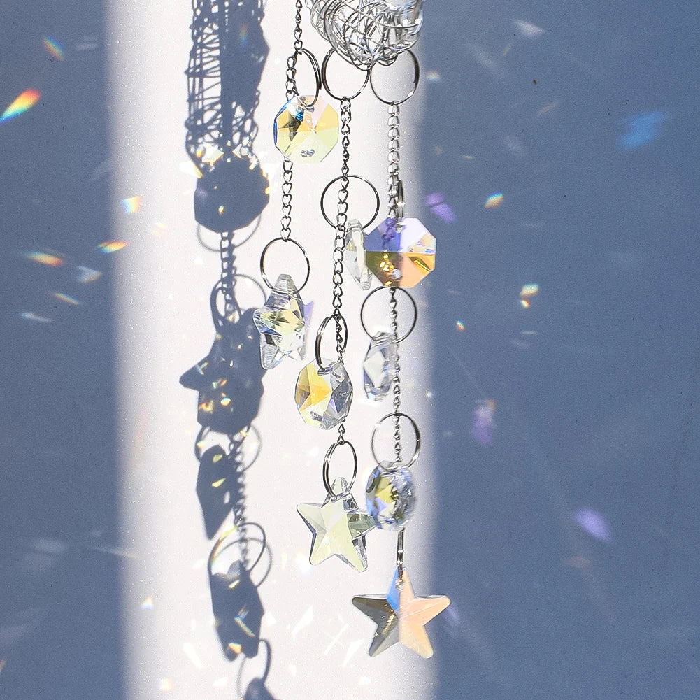 Moon and Stars Crystal Suncatcher, Prism, Home Decor 