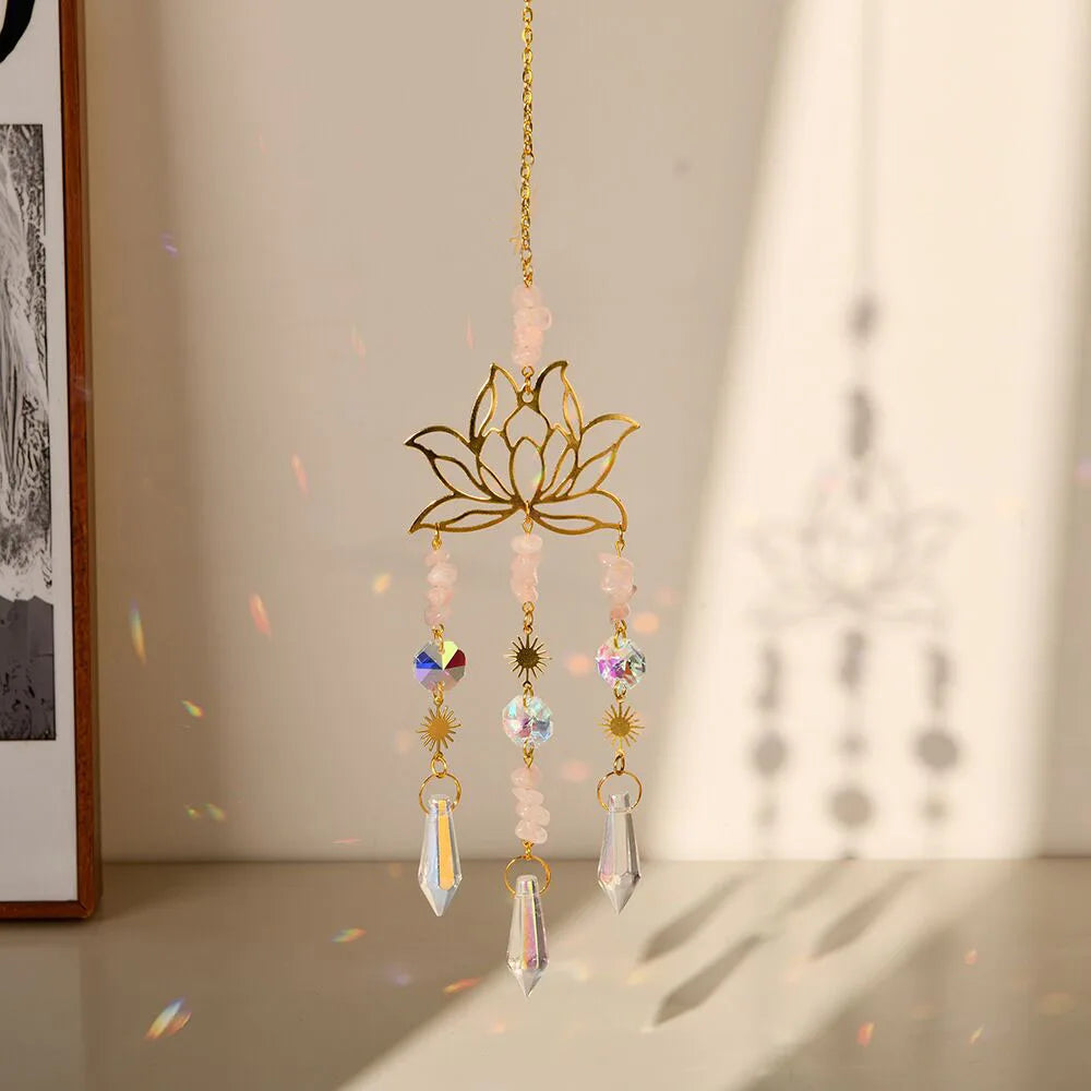 1PC Crystal Sun Catcher Gold Lotus,  Hanging Decor, Prism,Garden Outdoor Decor 