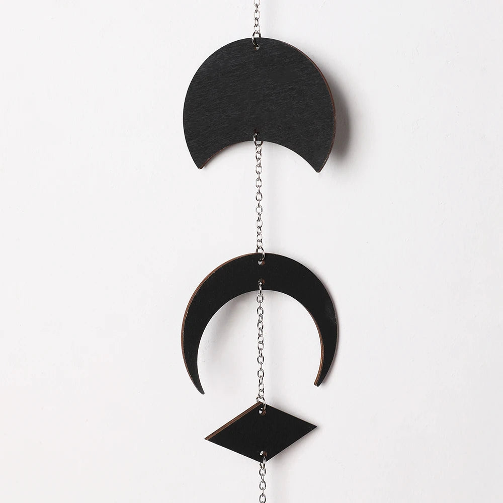 Black Moon Phase Wall Hanging Wood Moon Garland Wall Art Decoration 