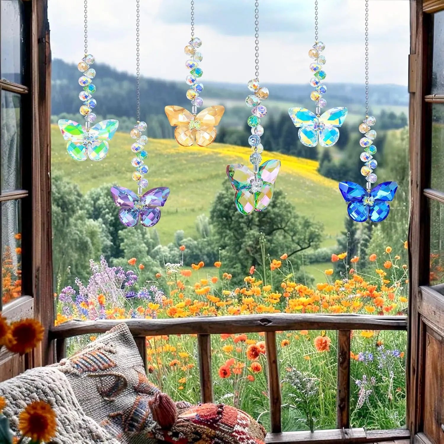 Crystal Butterfly Suncatchers for Window Hanging Ornaments, Rainbow Maker Indoor Outdoor Patio Garden Decor Gifts 