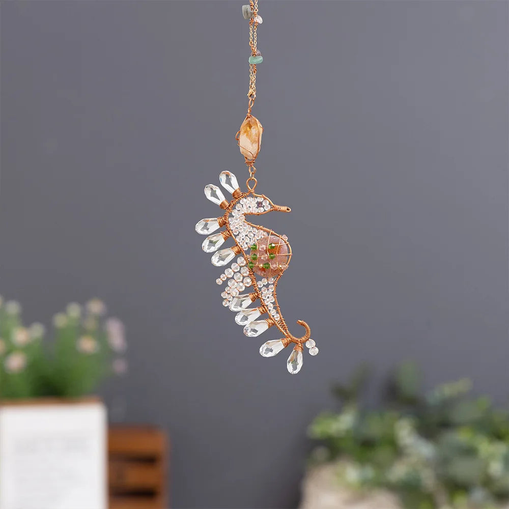 Crystal Seahorse Sun Catcher Prism, Home and Garden Hanging Decorations, Art 