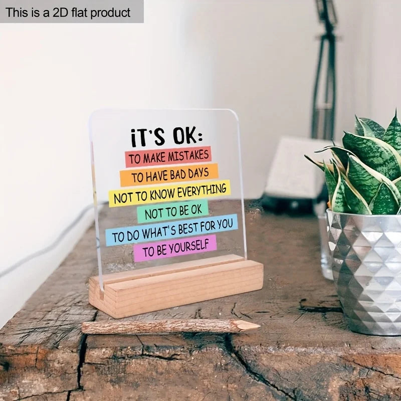 Colorful Motivational Desk Plaque Decor, It's Okay to Be Yourself 