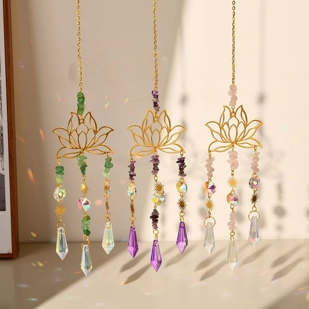 1PC Crystal Sun Catcher Gold Lotus,  Hanging Decor, Prism,Garden Outdoor Decor 
