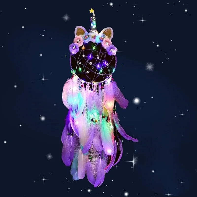 1pc. Unicorn Dream Catchers for Kids - Purple or Pink With Colorful Lights, Bedroom Decor 