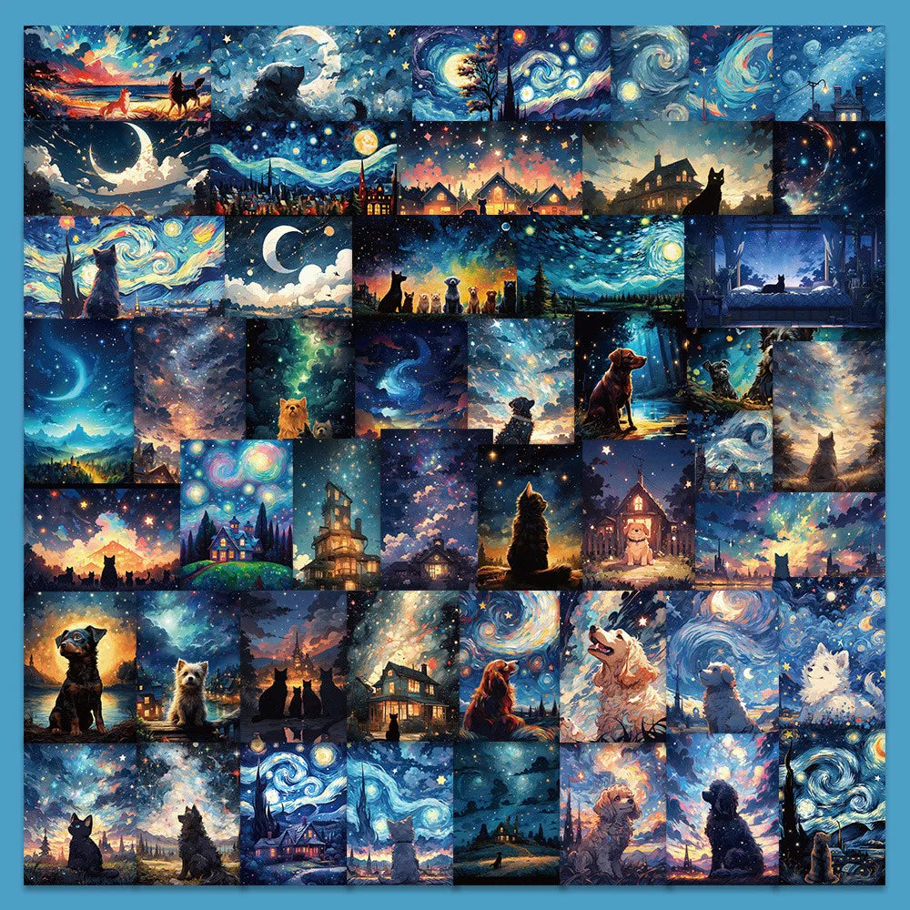 50-Piece Dreamy Starry Sky Dog Stickers - Decorative Decals for Notebooks, Laptops, Journals, Phone Cases 