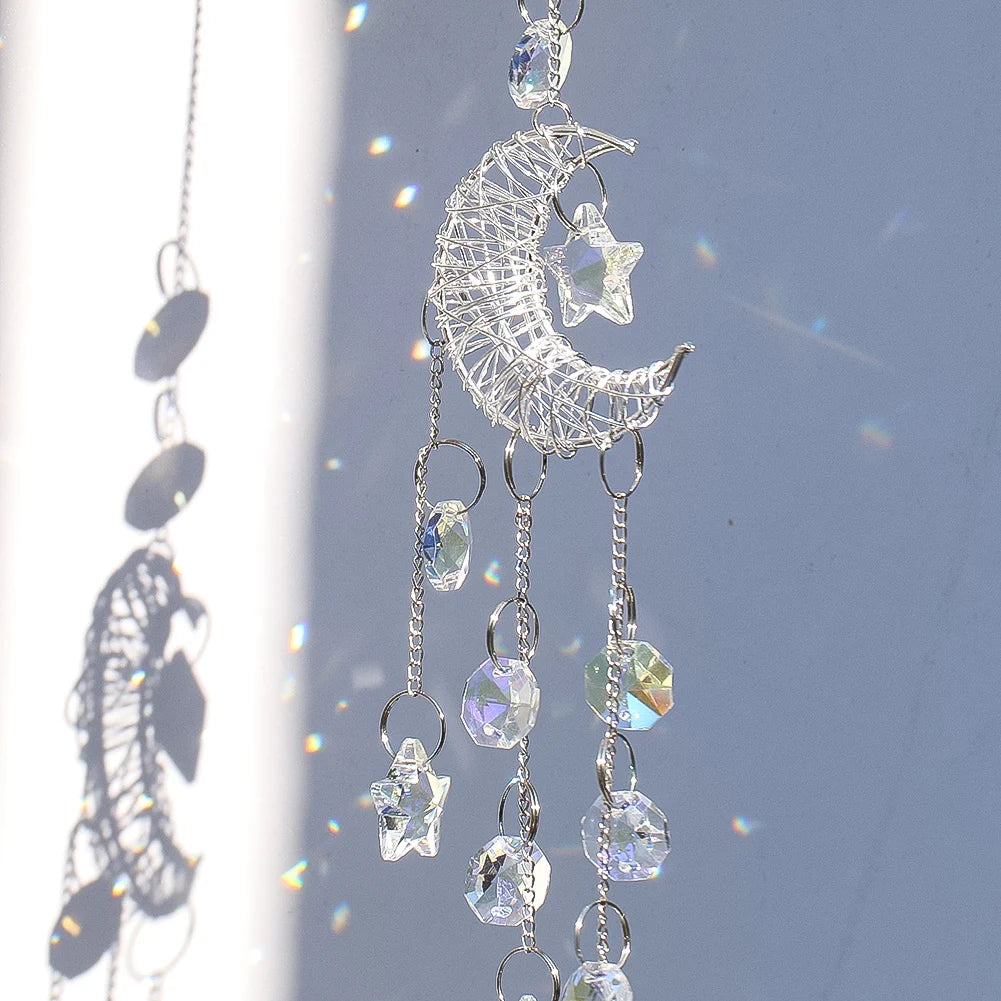 Moon and Stars Crystal Suncatcher, Prism, Home Decor 