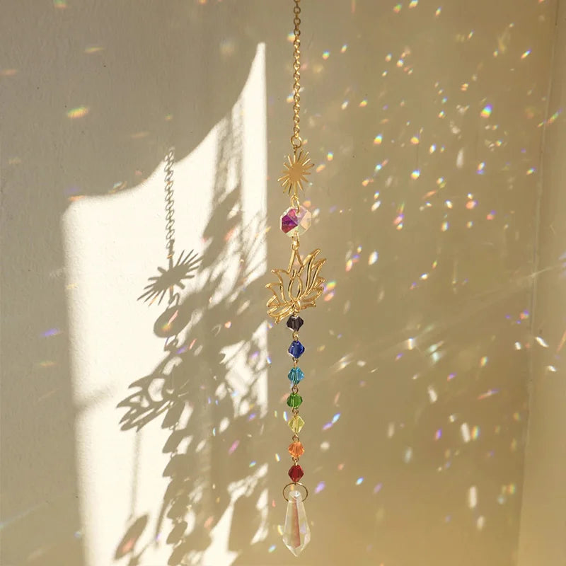 1pc Suncatcher Garden, Golden Lotus Pendant, Crystal Decoration 