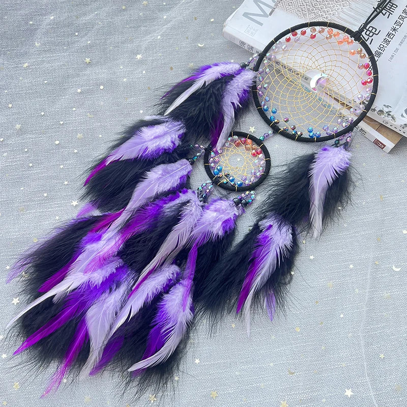 Purple Feather, Rainbow Beads, Dream Catcher, Hanging Ornaments, Home Decoration 