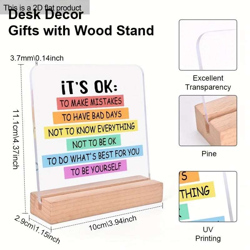 Colorful Motivational Desk Plaque Decor, It's Okay to Be Yourself 