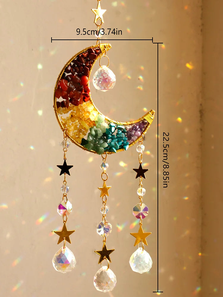 Crescent Moon Crystal Sun Catcher, Natural Stone, Hanging Decor 