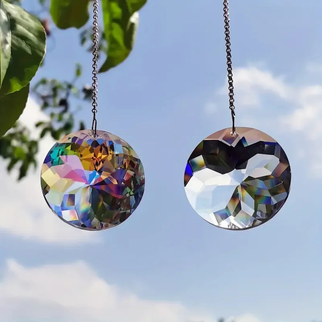 2pcs, Round Crystal Sun Catchers, Glass Prism Hanging Sun Catchers, Rainbow Maker For Window, Balcony, Kitchen, Garden Decorat 