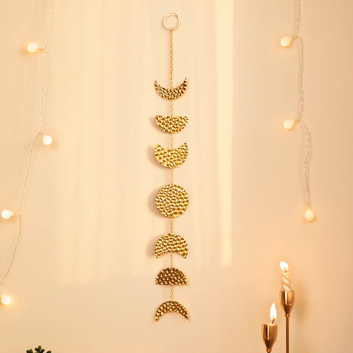 Gold Moon Phases Wall Hanging Boho Metal Moon Garland Wall Art Aesthetic Living Room 