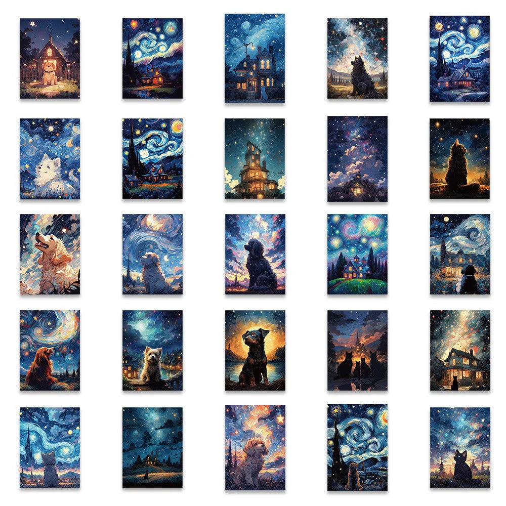 50-Piece Dreamy Starry Sky Dog Stickers - Decorative Decals for Notebooks, Laptops, Journals, Phone Cases 
