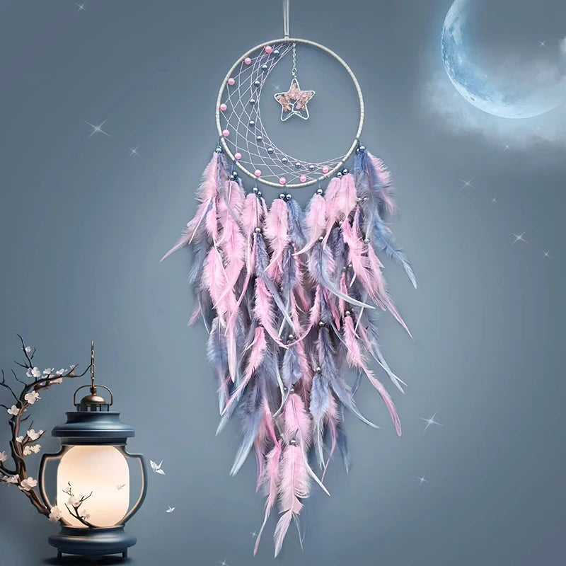 Enchanting Pink Moon & Star Dream Catcher, Hanging Ornaments, Home Decorations 