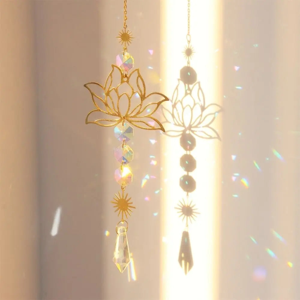Golden or Silver Lotus Suncatcher Crystal Home Garden Decor Pendant Gift 