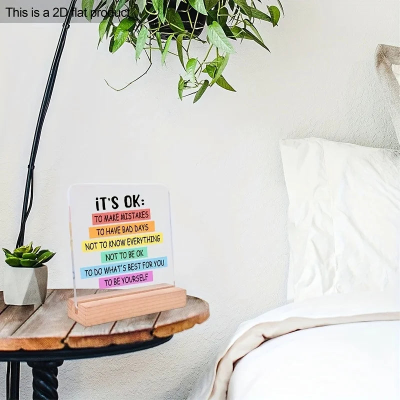 Colorful Motivational Desk Plaque Decor, It's Okay to Be Yourself 