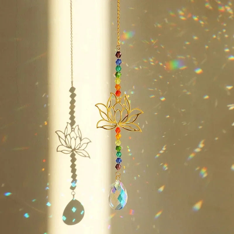 1pc Suncatcher Garden, Golden Lotus Pendant, Crystal Decoration 