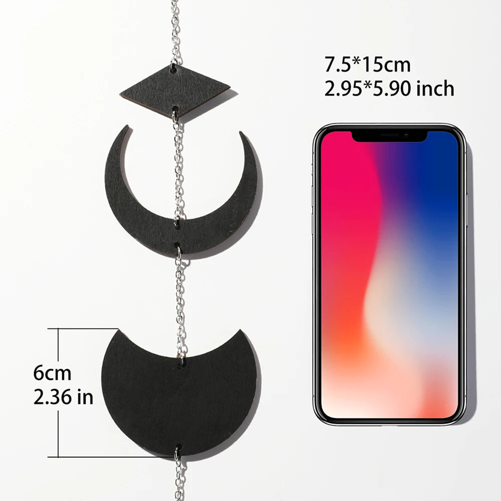 Black Moon Phase Wall Hanging Wood Moon Garland Wall Art Decoration 