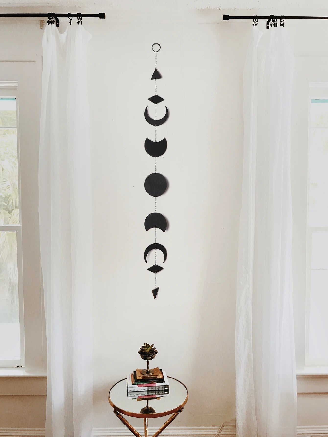 Black Moon Phase Wall Hanging Wood Moon Garland Wall Art Decoration 