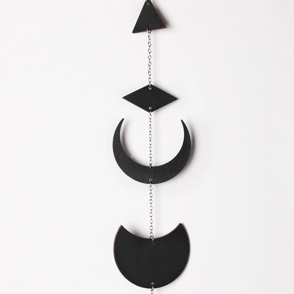 Black Moon Phase Wall Hanging Wood Moon Garland Wall Art Decoration 