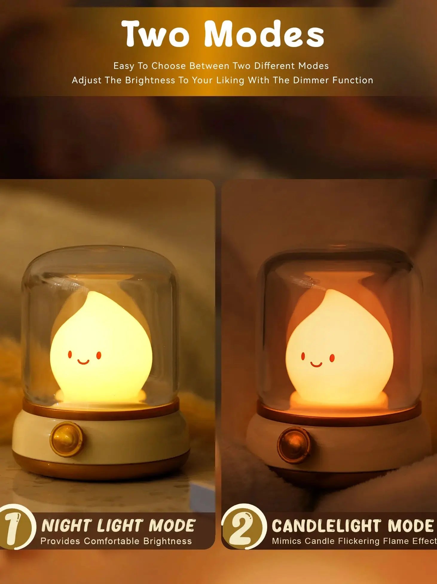 LED Flameless Candle Night Light Room Decoration USB Dimmable Lamps 