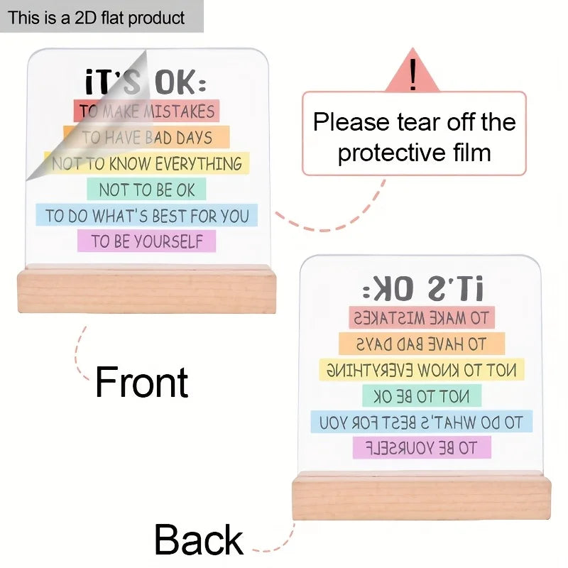 Colorful Motivational Desk Plaque Decor, It's Okay to Be Yourself 