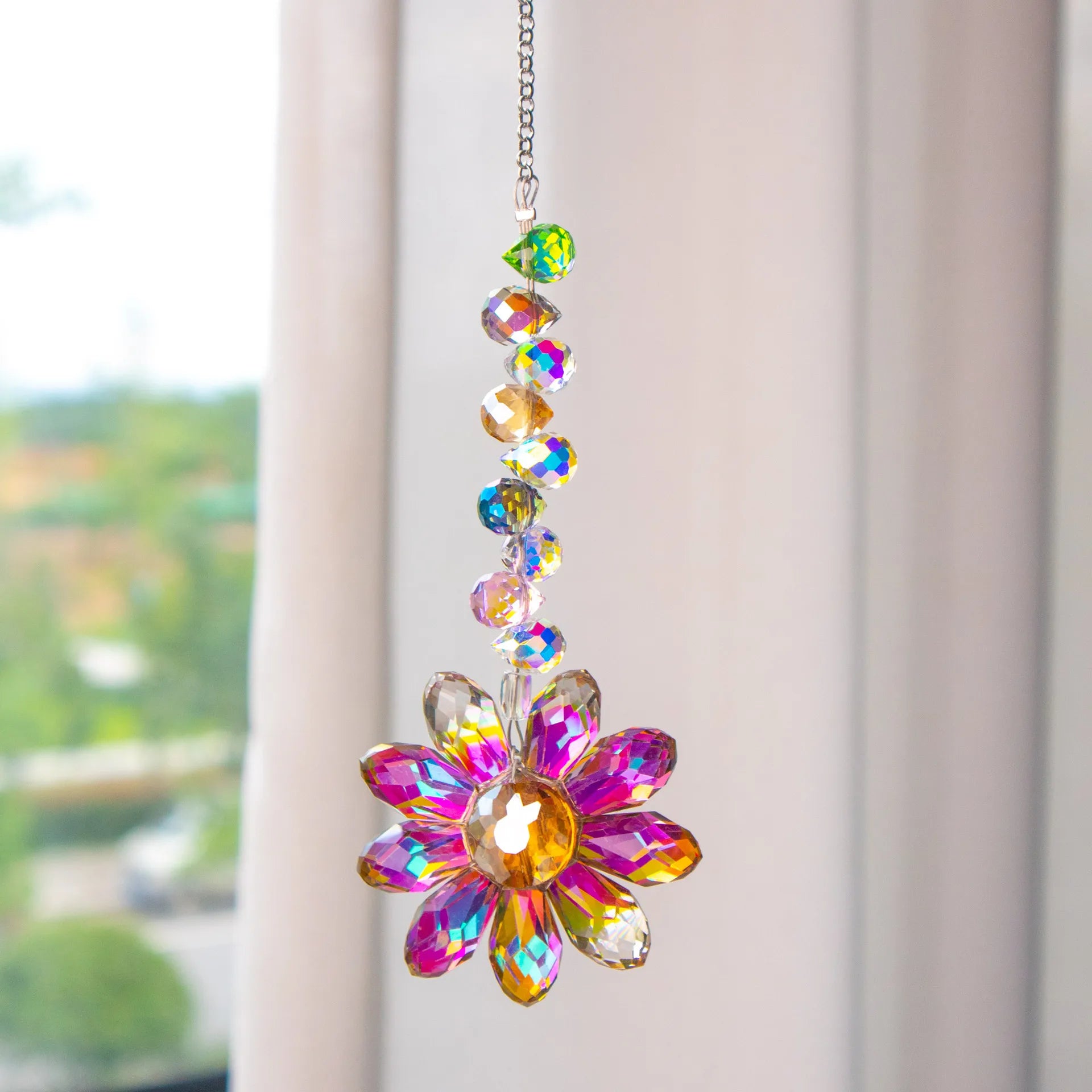 Colorful Daisy Sun Catcher, Crystal Garden Decoration 